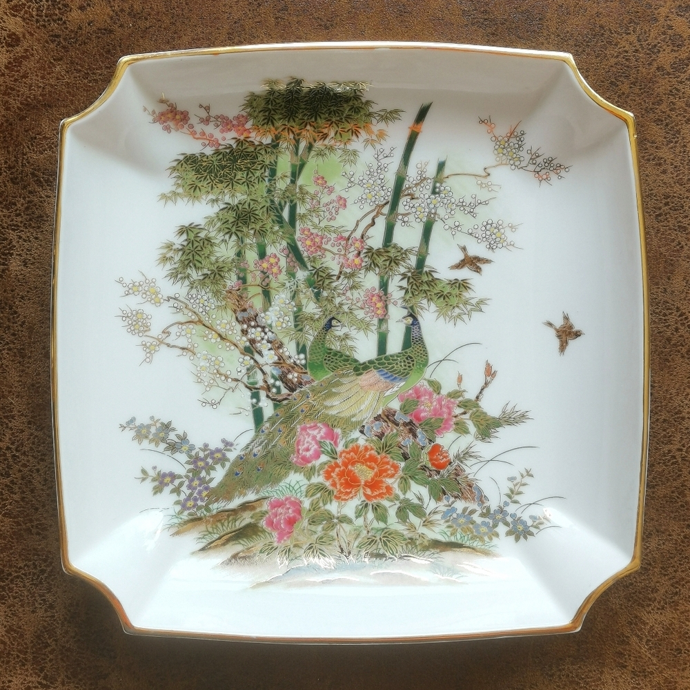 Otagiri Decorative Porcelain Peacock Squre Dish/Tray